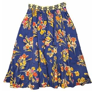Anthropologie Edme & Esyllte Floral A-Line Midi Skirt in Blue Size 0